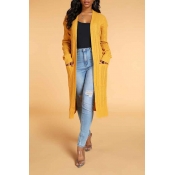 Lovely Chic Pocket Patched Yellow Cardigan