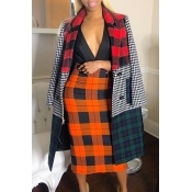 Lovely Casual Plaid Multicolor Long Coat