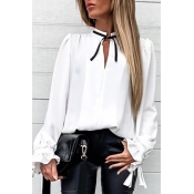 Lovely Casual Lace-up White Blouse