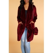 Lovely Casual Basic Wine Red Coat