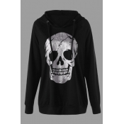 Lovely Casual Skull Print Black Plus Size Hoodie
