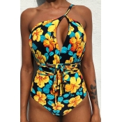 Lovely Floral Yellow One-piece Swimsuit