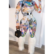 Lovely Casual Print White One-piece Jumpsuit(Witho
