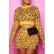 Lovely Casual Leopard Skinny Two-piece Skirt Set