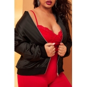 Lovely Trendy Basic Black Plus Size Coat