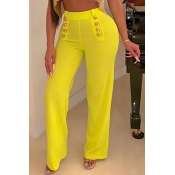 Lovely Casual Buttons Design Yellow Pants