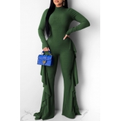 Lovely Leisure Flounce Patchwork Green One-piece J