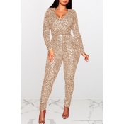 Lovely Sexy Skinny Gold One-piece Jumpsuit