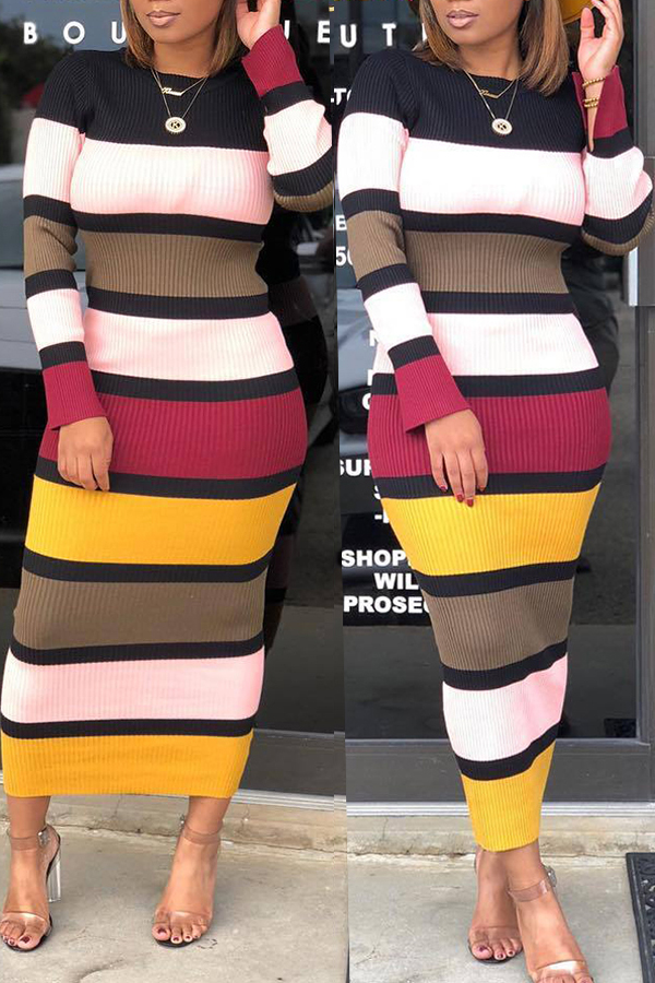 

Lovely Casual Striped Pink Mid Calf Dress