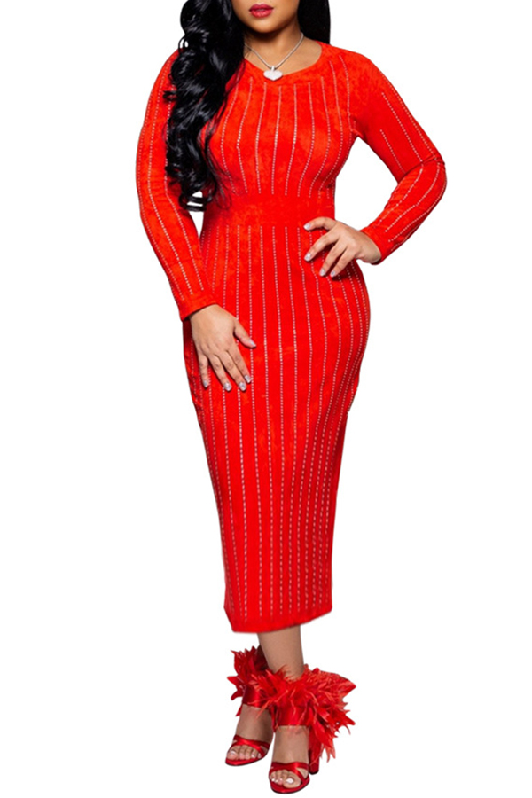 

Lovely Chic Striped Red Mid Calf Dress