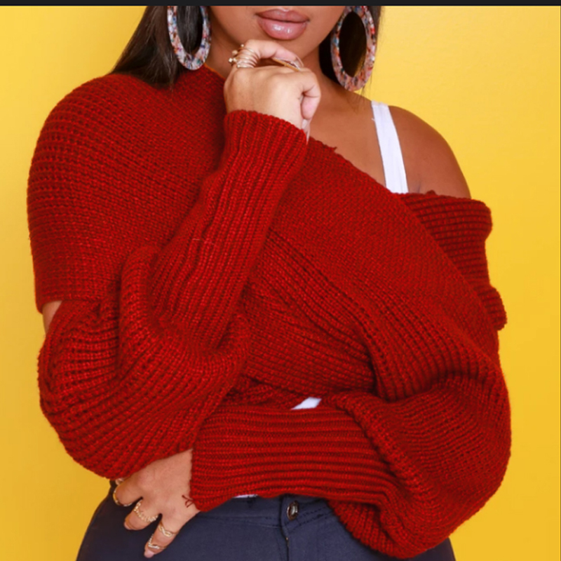 Lovely Casual V Neck Cross-over Design Bright Red Sweater