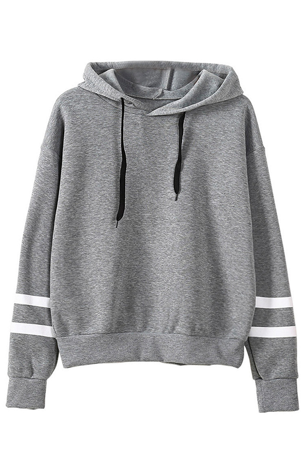 

Lovely Casual Hooded Collar Striped Grey Hoodie