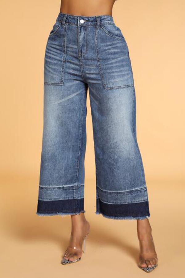 Lovely Casual Loose Patchwork Blue Jeans