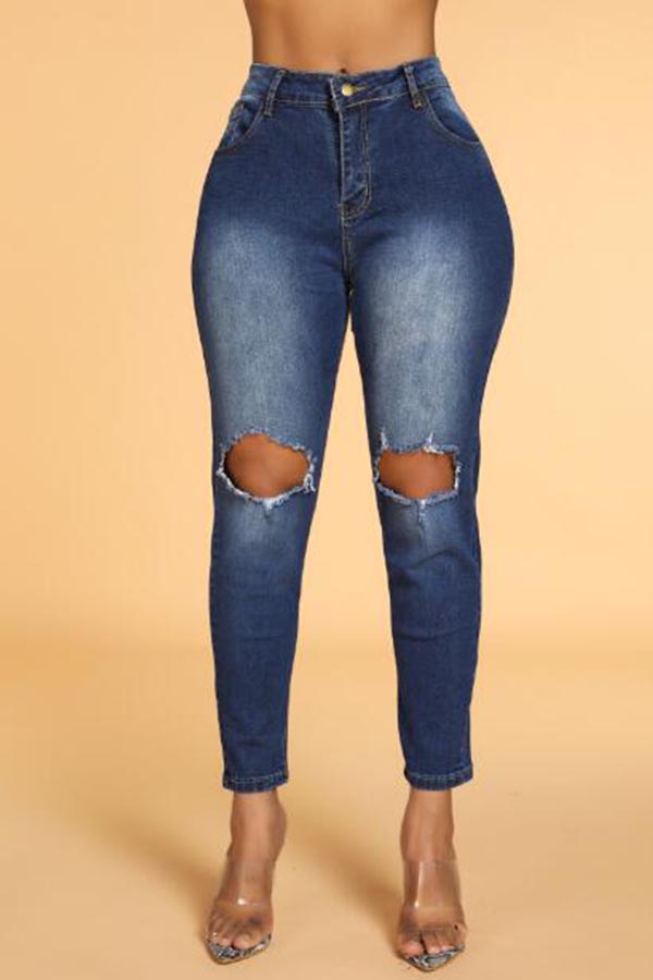 

Lovely Stylish Hollow-out Blue Jeans