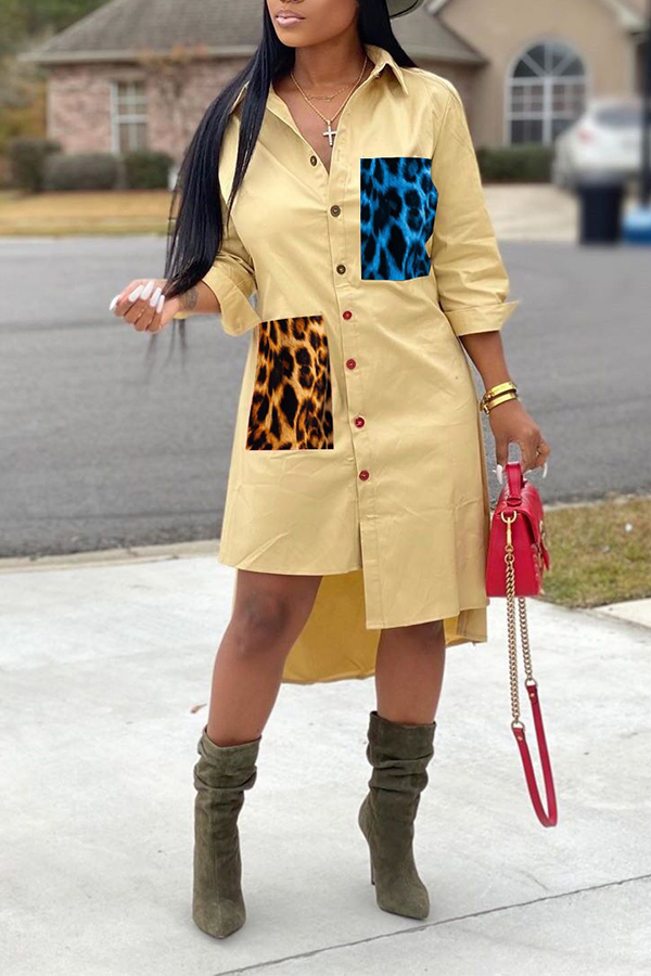 

Lovely Casual Print Buttons Leopard Mid Calf Dress