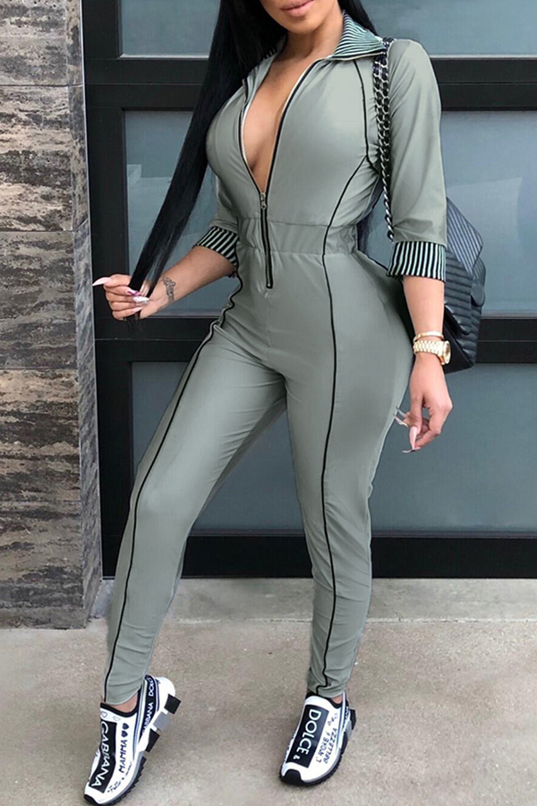 

Lovely Casual Zipper Design Grey One-piece Jumpsuit