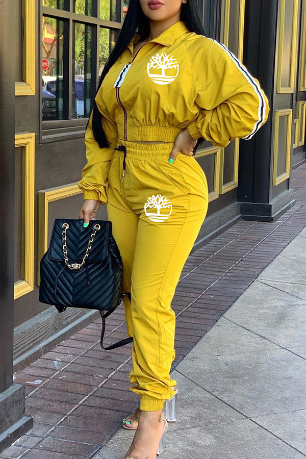 

Lovely Casual Print Yellow Two-piece Pants Set