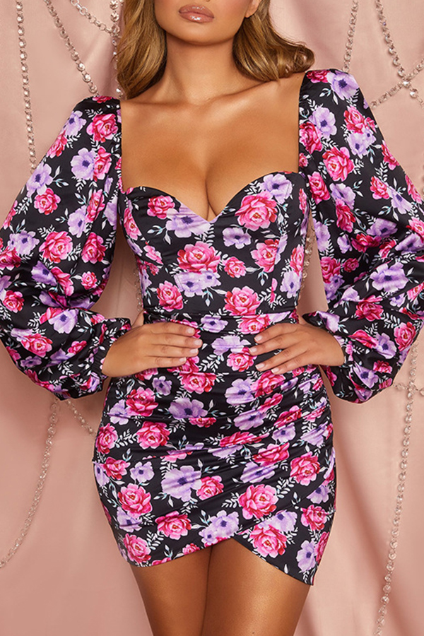

Lovely Sweet Floral Print Multicolor Mini Dress, Multi