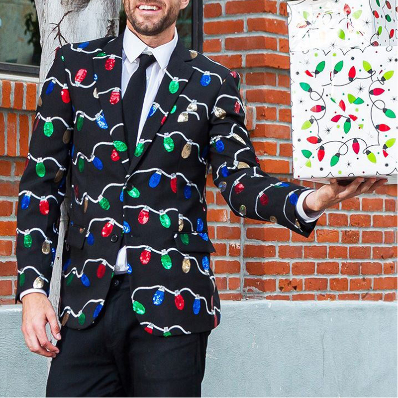 

Lovely Christmas Day Print Black Formal Wear