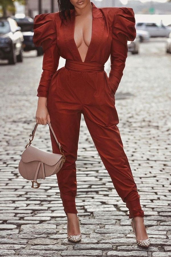 

Lovely Chic Deep V Neck Red One-piece Jumpsuit