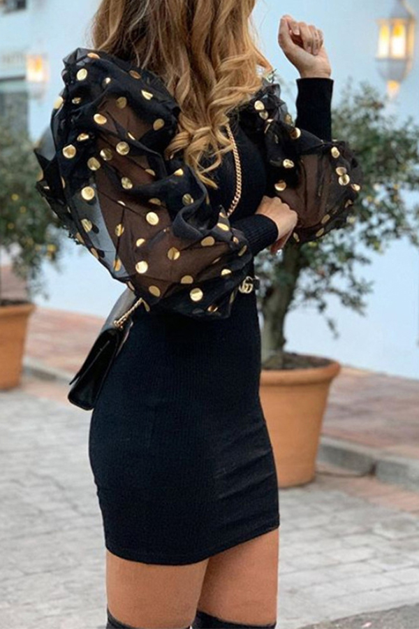 

Lovely Sweet Dot Patchwork Black Mini Dress