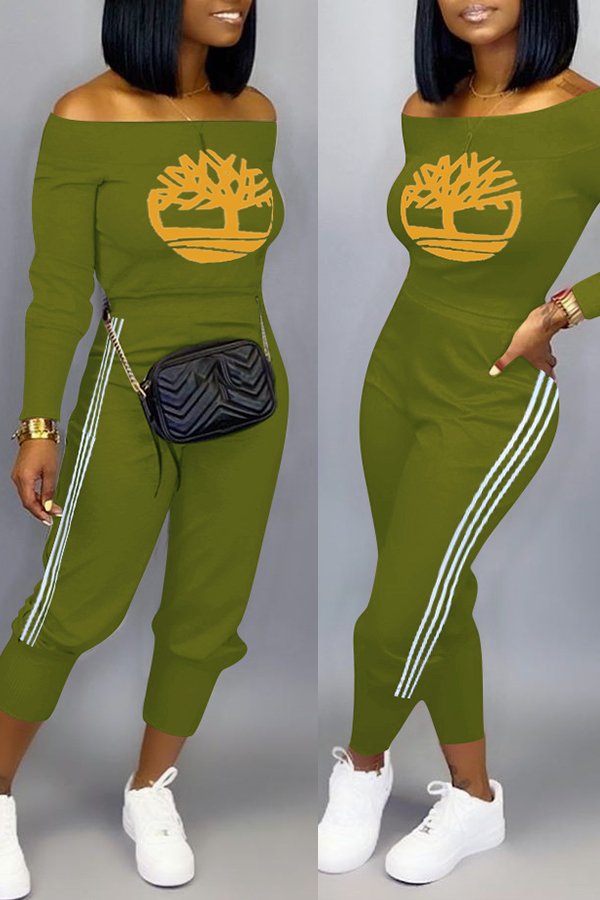 

Lovely Casual Print Green Two-piece Pants Set