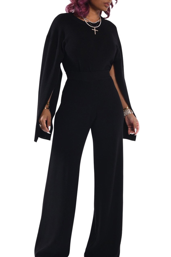 

Lovely Casual Cloak Design Black Two-piece Pants Set