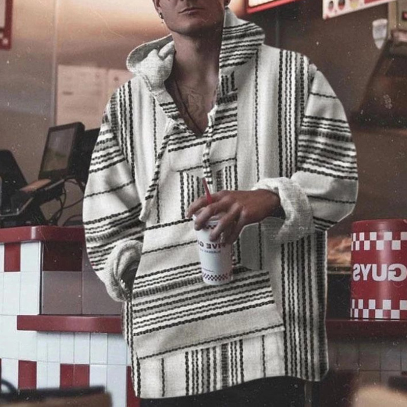 

Lovely Bohemian Hooded Collar Striped White Hoodie