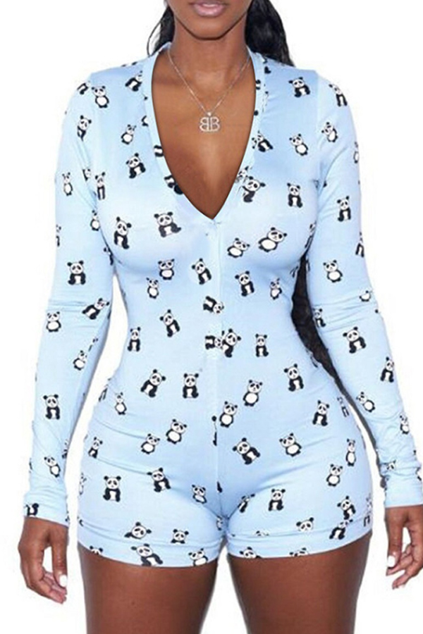 

Lovely Casual Print Blue One-piece Romper