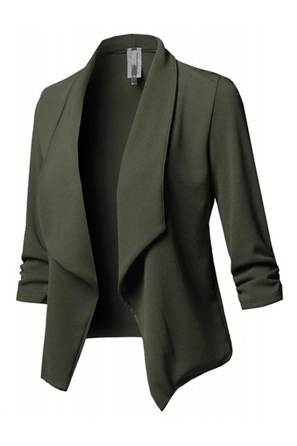 Lovely Work Turn-back Collar Green Blazer
