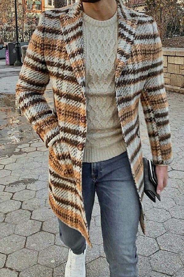 

Lovely Trendy Plaid Print Yellow Coat