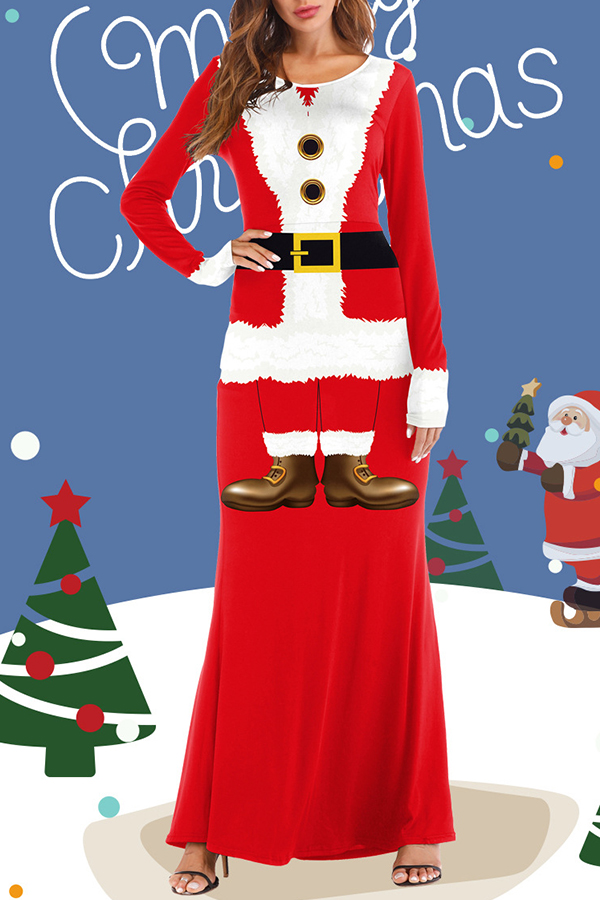 

Lovely Christmas Day Patchwork Red Maxi Dress