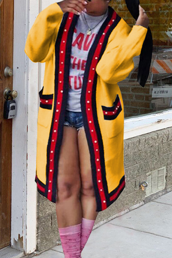 

Lovely Casual Patchwork Yellow Cardigan