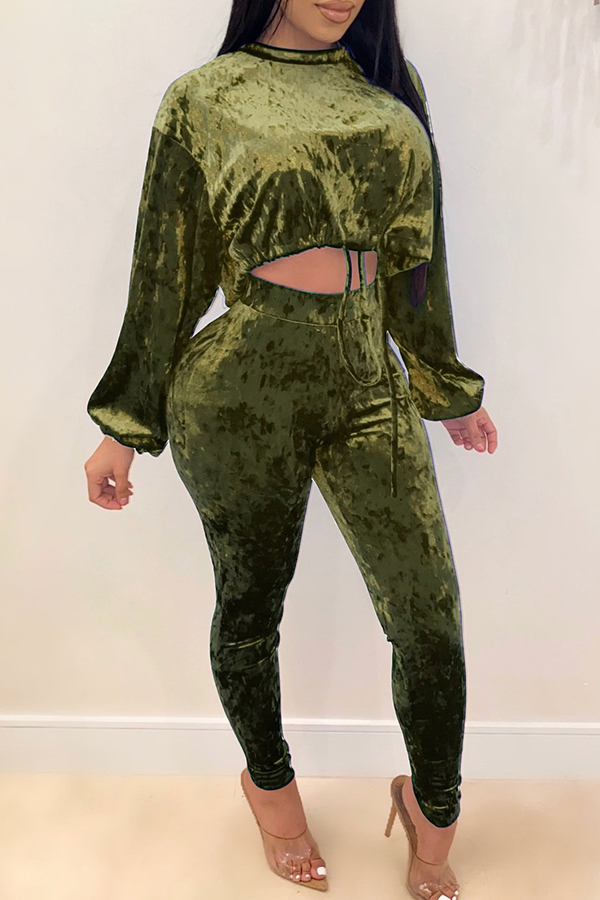 

Lovely Chic Drawstring Green Two-piece Pants Set