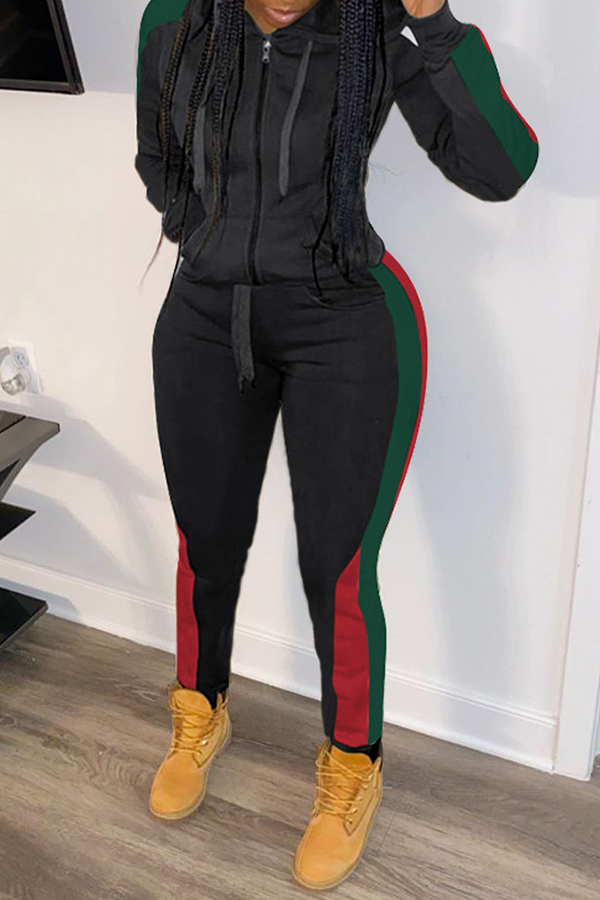 

Lovely Casual Patchwork Black Two-piece Pants Set