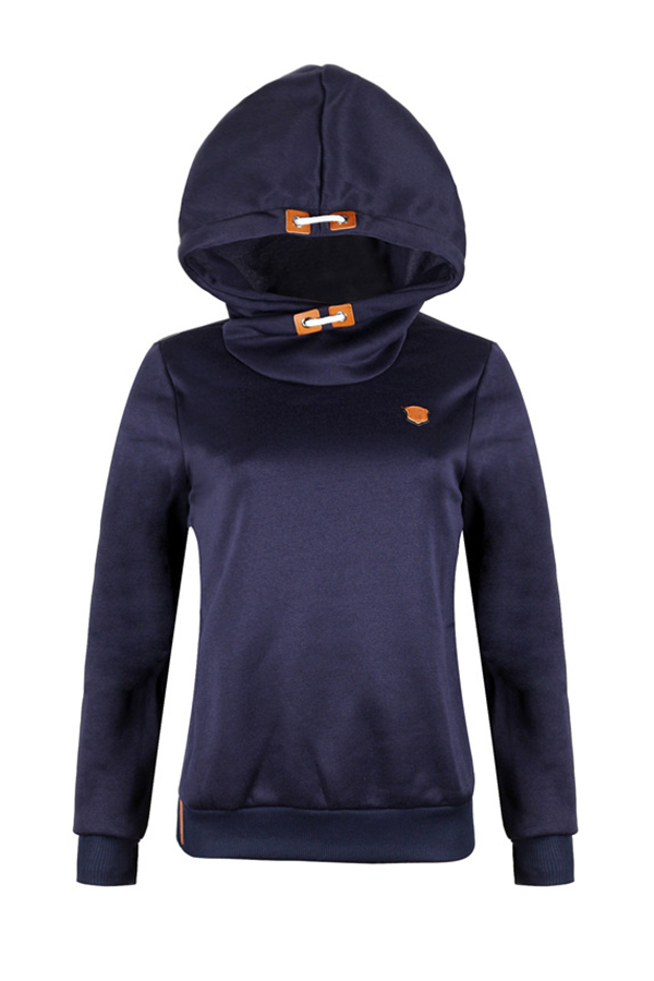 

Lovely Leisure Hooded Collar Dark Blue Hoodie