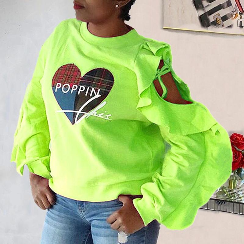 

Lovely Leisure Heart Green Hoodie