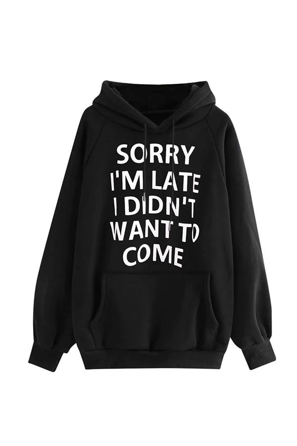 

Lovely Casual Letter Printed Black Sweatshirt Hoodie