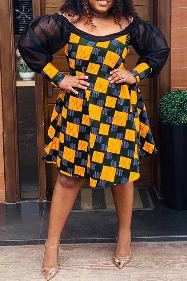 

Lovely Casual Plaid Print Blue Knee Length Plus Size Dress