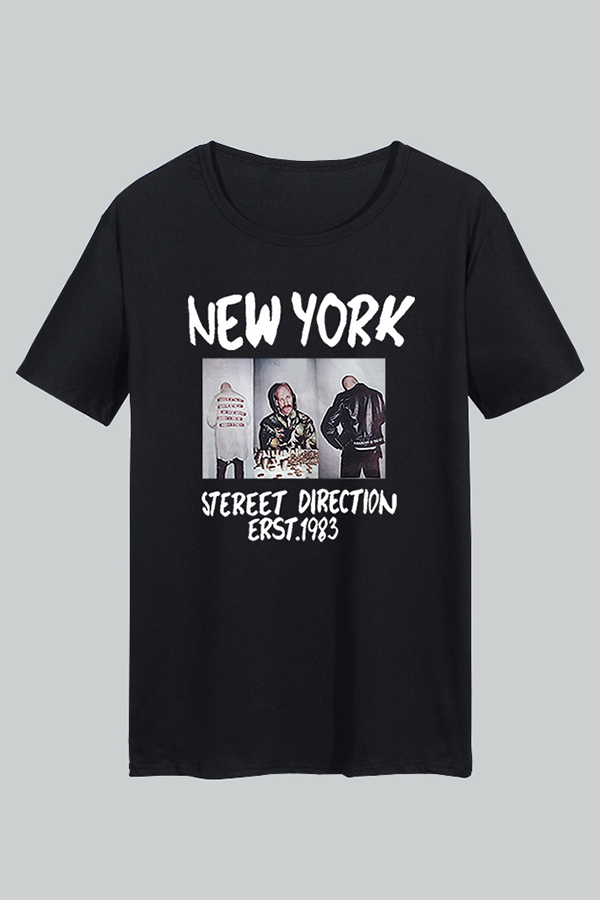

Lovely Leisure Print Basic Black T-shirt
