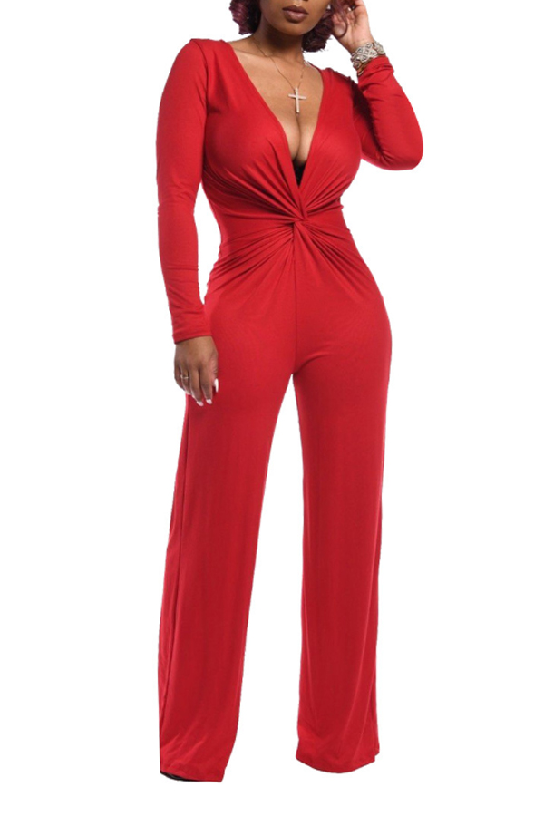 

Lovely Chic Cross-over Design Red One-piece Jumpsuit