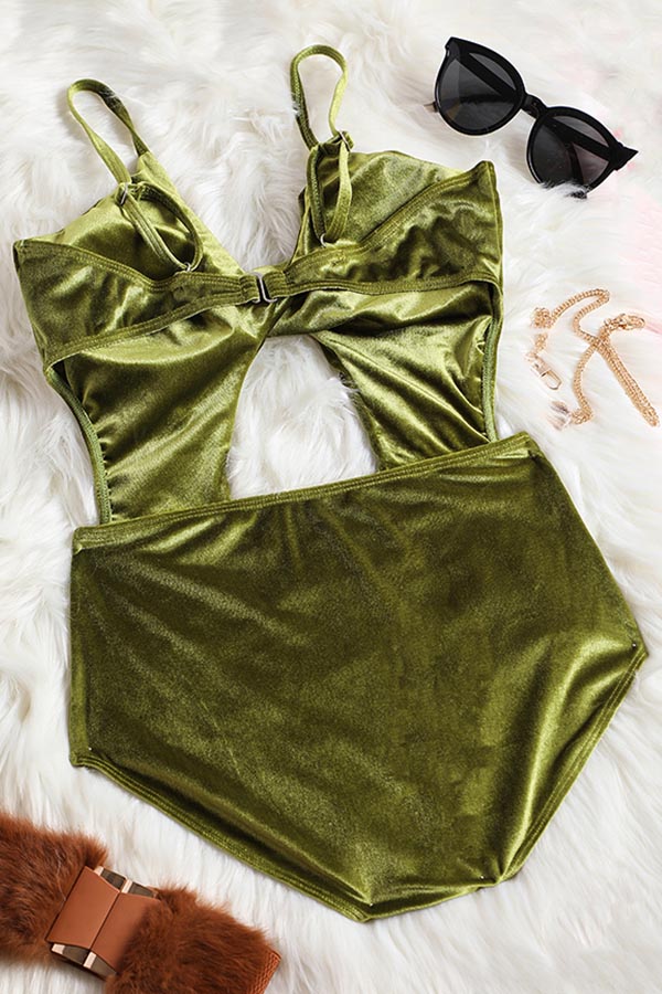 

Lovely Hollow-out Green One-piece Swimsuit