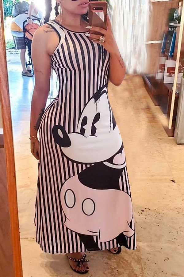 

Lovely Casual Striped Black Ankle Length Dress