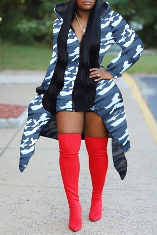 

Lovely Casual Print Camo Blue Hoodie, Blue camouflage