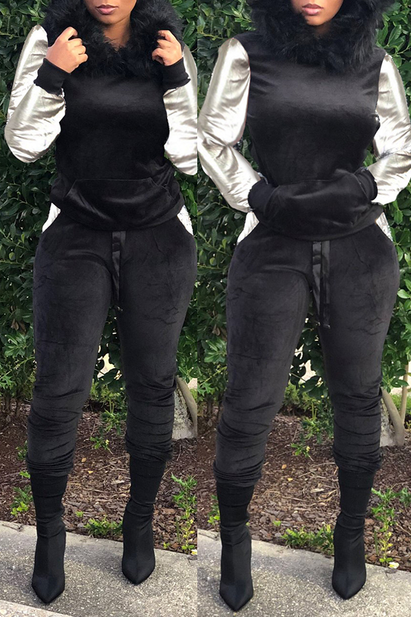 

Lovely Casual Patchwork Black Two-piece Pants Set