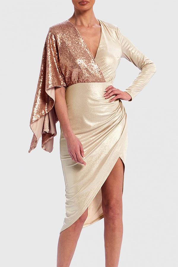 

Lovely Party Patchwork Asymmetrical Apricot Prom Dress