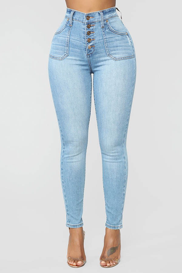

Lovely Work Buttons Baby Blue Jeans