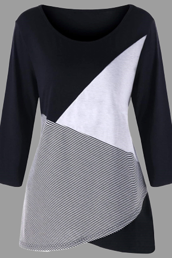 

Lovely Casual Patchwork Black Plus Size T-shirt