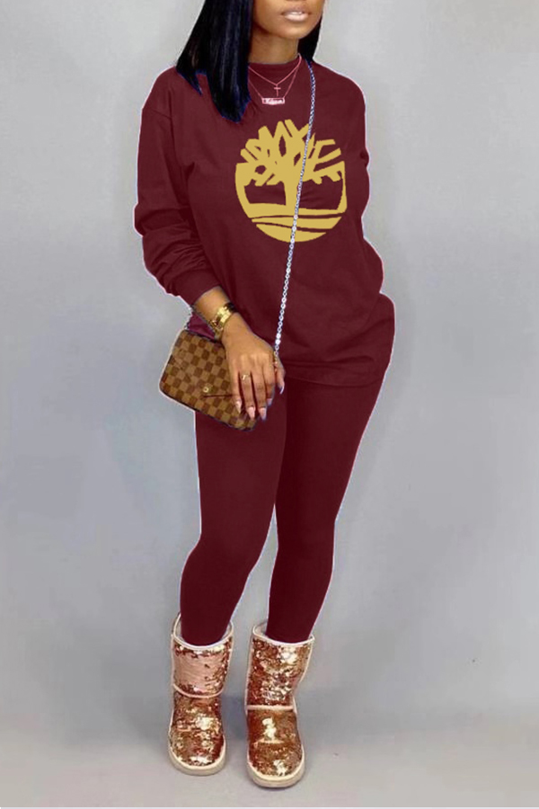 

Lovely Casual O Neck Printed Purple Two-piece Pants Set