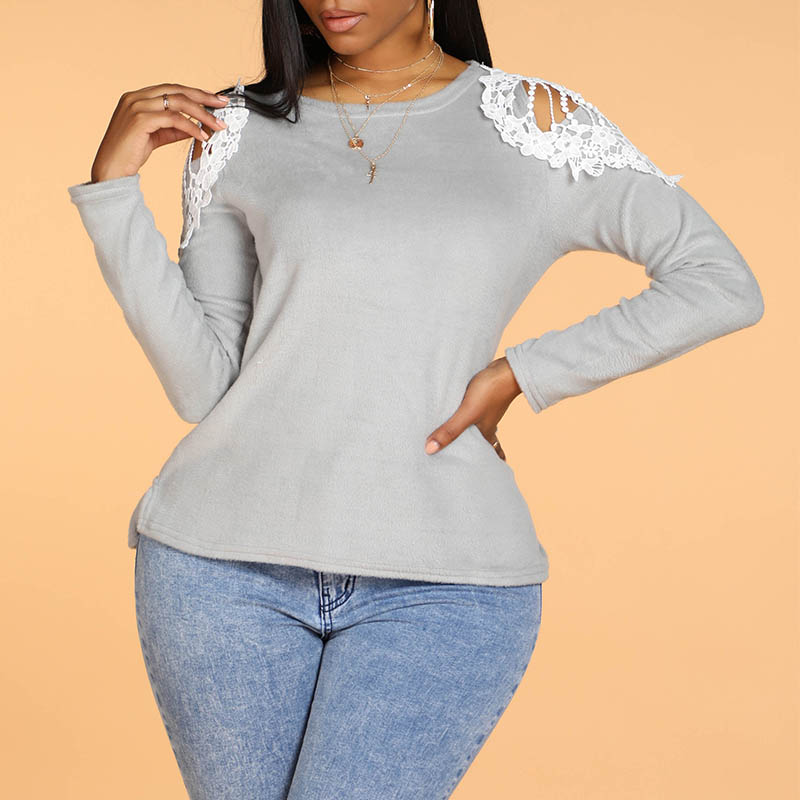 

Lovely Casual Hollow-out Grey Blouse